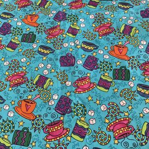 Timeless Treasures Hi Fashion Fabrics Whimsical Coffee Mugs Bright Colors 2 yds